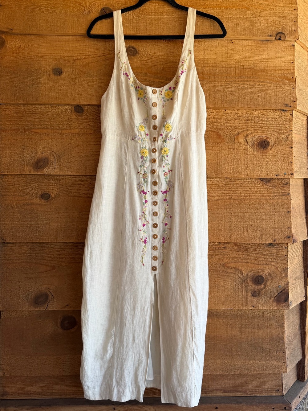Free People Cherry Bomb Embroidered Linen Midi Dress